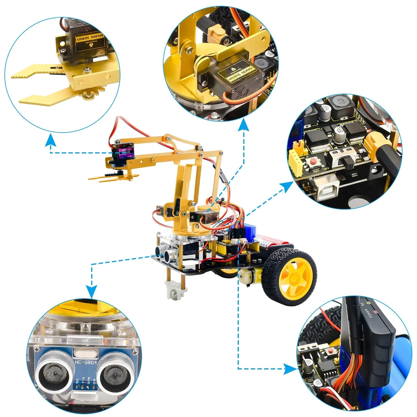 Keyestudio - 4DOF Mechanical Arm Robot Car 4DOF 機械臂機器人汽車學習入門套裝